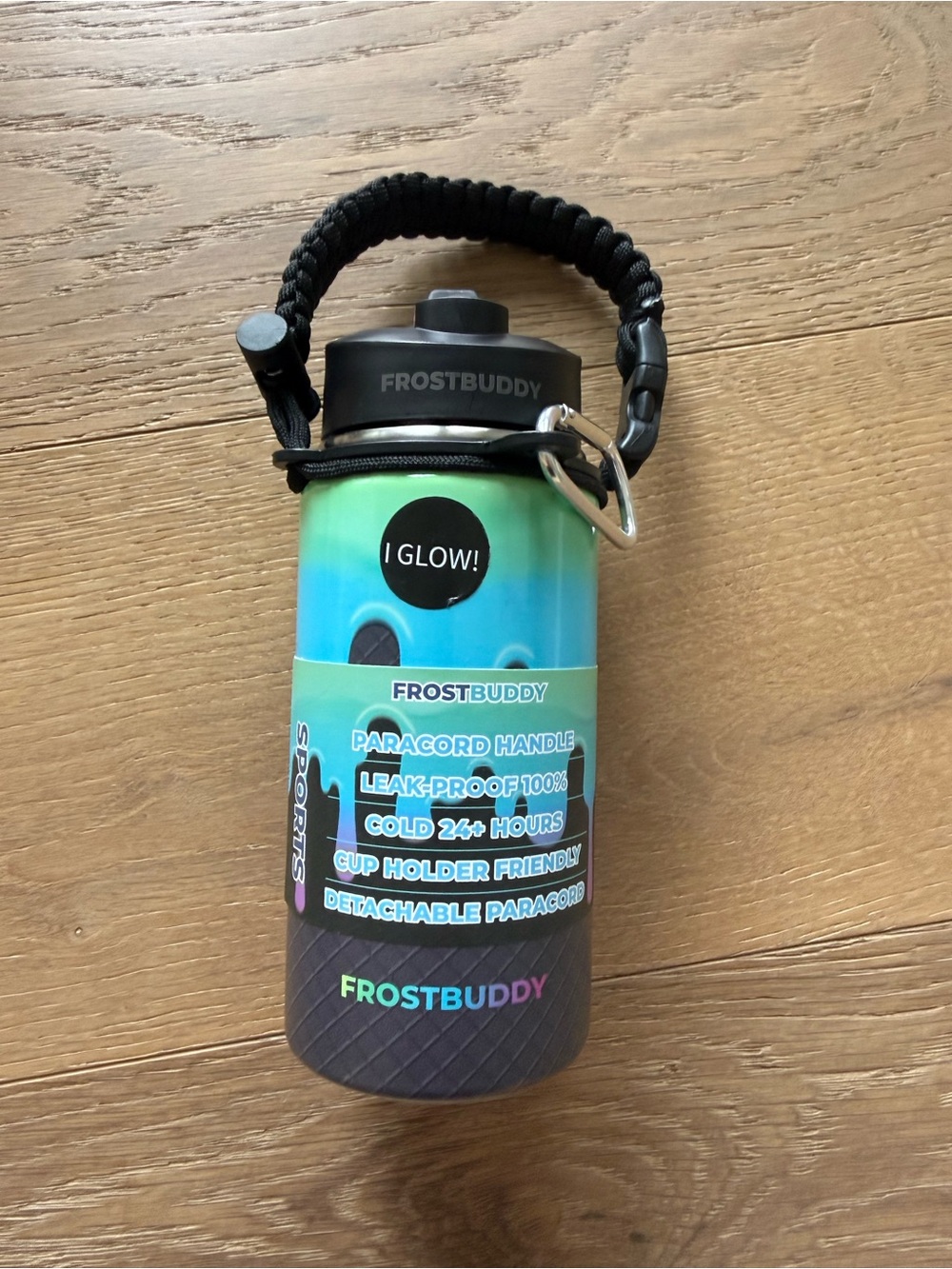 Frost Buddy 16oz Sports Buddy with Paracord Handle - Glows in the Dark- NWT